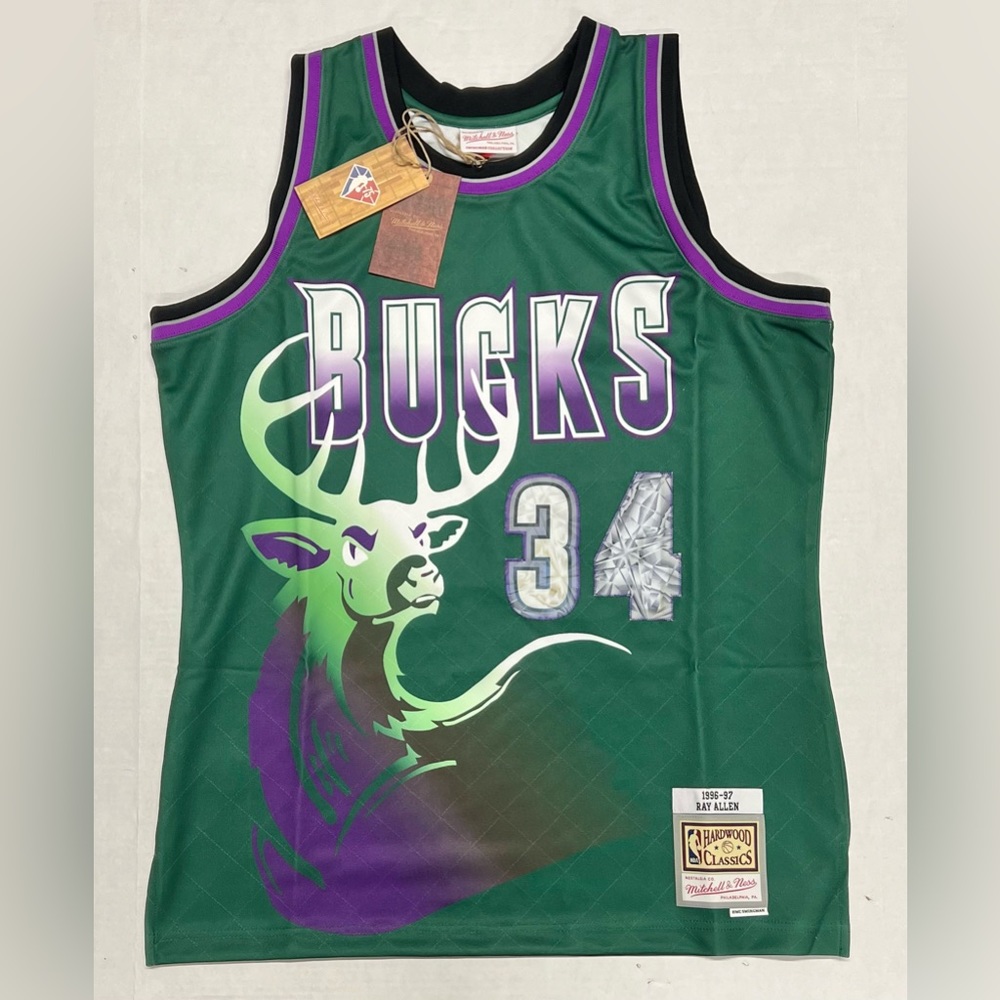 Milwaukee Bucks Ray Allen Mitchell & Ness 75th Anniversary Jersey MSRP $225